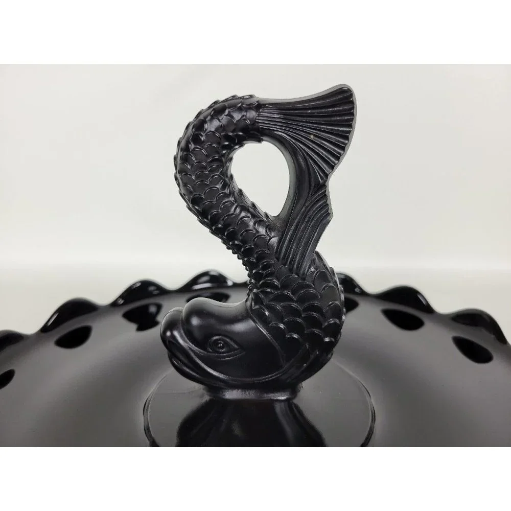 Vintage Viking‎ Glass Black Amethyst Dolphin Fish Serving Tray Platter 11